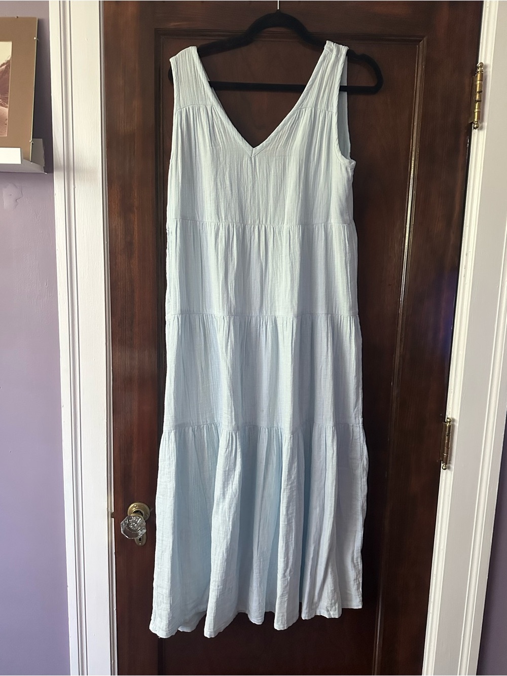 Quince Light Blue Tiered V-Neck Maxi Dress - Women